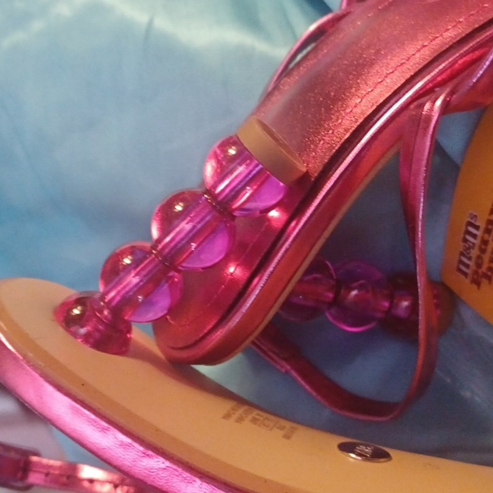 NWT Zara Pink Metallic Strappy Round Heels - Picture 2 of 7